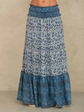 NEW M.A.B.E. esti maxi skirt in blockprint blue